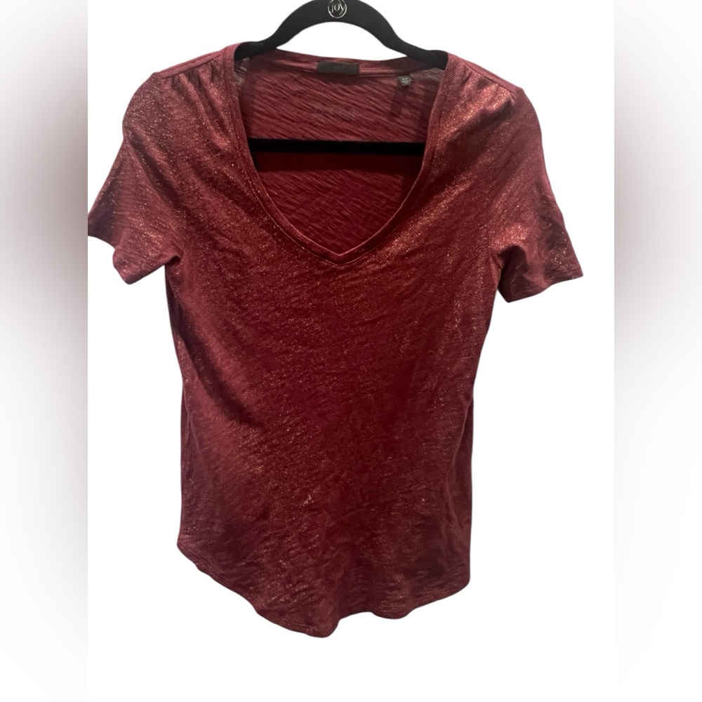 ATM V-neck Shimmering Burgundy  V-Neck Women's Top Size S